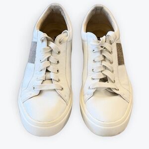Vaneli Sport Womens White Leather Chainmail Mesh Platform Sneakers Size 8.5M